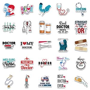 50Pcs Medical Stickers | Doctor Nurse Stethoscope Waterproof Vinyl Stickers | Cartoon Human Body Organ Anatomy Decals for Water Bottles, Laptop, Clipboard, Phone Case, Skateboard