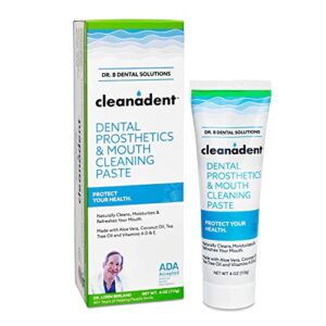 dr. b dental solutions cleanadent denture and gum toothpaste, removes odors stains adhesives, mouth cleaning paste, 4 oz 2 pack