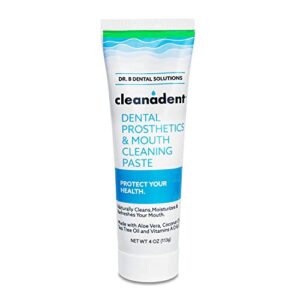Dr. B Dental Solutions Cleanadent Denture and Gum Toothpaste, Removes Odors Stains Adhesives, Mouth Cleaning Paste, 4 oz 2 Pack