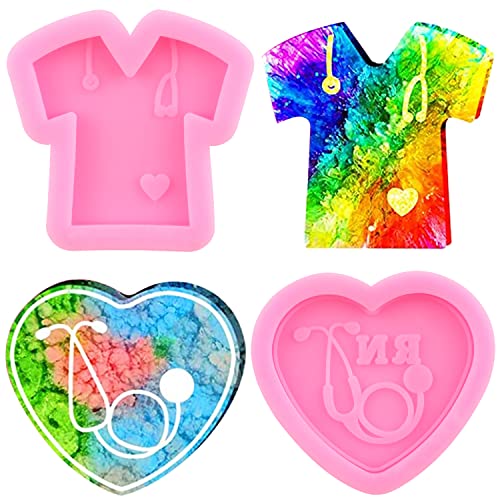 RFGHAC Doctor Theme Resin Molds Nurse Shirt Heart Stethoscope Silicone Keychain Mold Medical Emblem Resin Molds for DIY Handmade Necklace Jewelry Crafting Making Set of 6