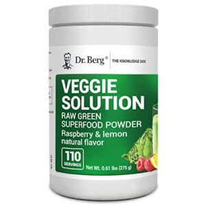 dr. berg’s (veggie solution) organic super greens powder w/ spirulina – raw green powder superfood – vegetable powder supplement with vitamins, minerals, enzymes, and phytonutrients – 110 servings