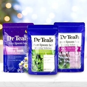 Dr. Teal's Pure Epsom Salt Trio Mothers Day Gift Set (Three 14oz Bags) - Relax & Relief, Melatonin Soak, & Black Elderberry - Give The Gift of Relaxation - Soothe Aches with at Home Spa Kit