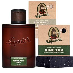 dr. squatch men’s cologne and natural bar soap – woodland pine natural cologne and pine tar and birchwood breeze men’s bar soap – smell rugged, woodsy, and strong – natural cologne for men