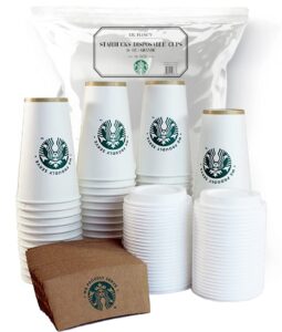 [50 sets] disposable coffee cups with lids and sleeves (16oz grande) – to go hot cocoa cup, white paper, hot chocolate bar supplies – by dr. plenty