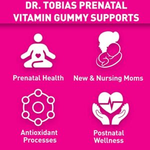 Dr. Tobias Prenatal Vitamin Gummy – Iron Free Prenatal Vitamins with DHA and Folic Acid – Good Source of Niacin, Biotin, B6, & B12 – Supports Overall Health – 60 Gummies, 30 Servings (2 Daily)