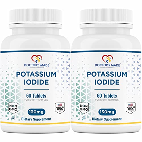 Doctor’s Made Potassium Iodide 130 mg. Thyroid Supplements, Kosher Exp Date 04/2025 Pack of 2 / Total 120 Tablets