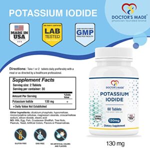 Doctor’s Made Potassium Iodide 130 mg. Thyroid Supplements, Kosher Exp Date 04/2025 Pack of 2 / Total 120 Tablets