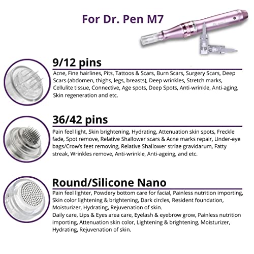 Dr. Pen Ultima M7 Professional Kit - Authentic Multi-function Wireless Derma Beauty Pen - Trusty Skin Care Tool Kit - 12pins (0.25mm) х2 + 36pins (0.25mm) х2 + Round Nano (0.25mm) x2 Cartridges