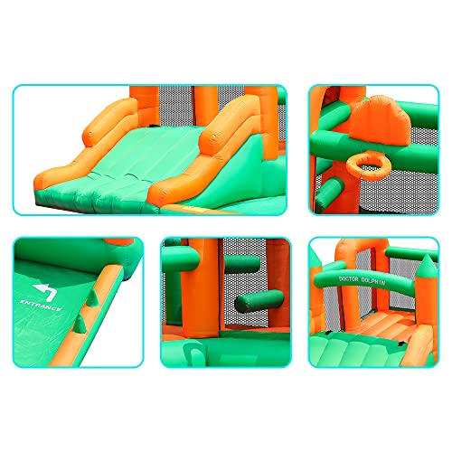 Doctor Dolphin Ball Pit Toddler Bounce House Inflatable Jump and Slide Bouncer Nature Green Bouncy House with Blower for Kids 2-12