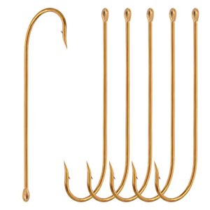 Dr.Fish 100 Pack Aberdeen Fishing Hooks Extra Long Shank Bronze Light Wire Offset Hooks High Carbon Steel Live Bait Hooks Freshwater Bass Crappie Walleye Panfish Rigs Size 6