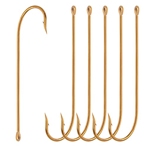 Dr.Fish 100 Pack Aberdeen Fishing Hooks Extra Long Shank Bronze Light Wire Offset Hooks High Carbon Steel Live Bait Hooks Freshwater Bass Crappie Walleye Panfish Rigs Size 6