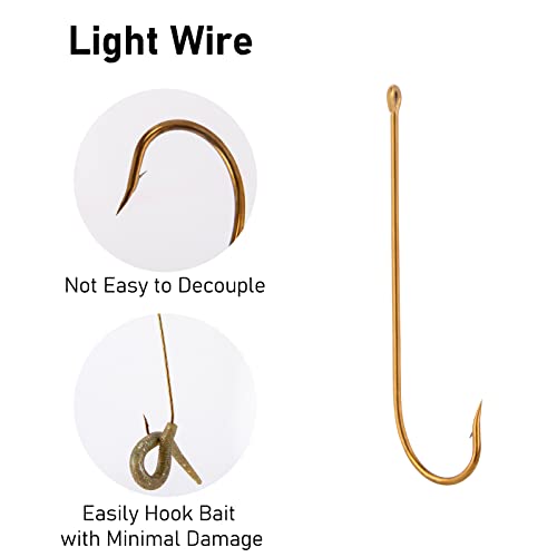 Dr.Fish 100 Pack Aberdeen Fishing Hooks Extra Long Shank Bronze Light Wire Offset Hooks High Carbon Steel Live Bait Hooks Freshwater Bass Crappie Walleye Panfish Rigs Size 6