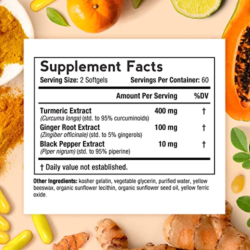 Doctor's Recipes Turmeric Curcumin Softgel, Turmeric with Ginger, 400mg, 95 Percent Concentrated Curcumin, 5% Gingerols, Joint Health, Black Pepper, Kosher Friendly, 120 Softgels