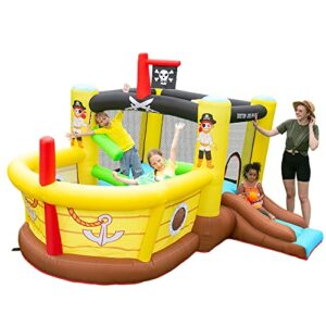 doctor dolphin bounce house inflatable slide with obstacles – blower – pirate ship theme – ball pit – basketball hoop, inflatable bouncers for toddlers kids 2 – 12 outdoor or indoor