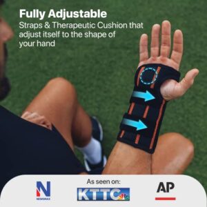 DR. BRACE Adjustable Wrist Brace Night Support for Carpal Tunnel, Doctor Developed, Upgraded with Double Splint & Therapeutic Cushion,Hand Brace for Pain Relief,Injuries,Sprains (L/XL Right Hand, Black-Orange)