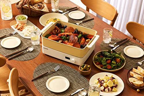 Dr.HOWS Doran Doran 3 in 1 Electric Skillet, Combo Multi Cooker, Rectangle Hot Pot Fryer Pan Griddle and Grill with Safe Nonstick Coating, Steady Heat, Glass Lid (yellow)