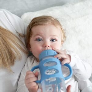 Dr. Brown’s® Milestones™ Wide-Neck Sippy Bottle with 100% Silicone Handles, Easy-Grip Bottle with Soft Sippy Spout, 9oz/270mL, BPA Free, Light-Blue & Gray, 2 Pack, 6m+