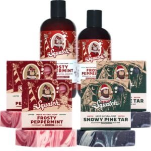 dr. squatch men’s natural soap and hair care – snowy pine tar and frosty peppermint soap and frosty peppermint shampoo and conditioner – blizzard expanded pack – limited edition holiday bundle