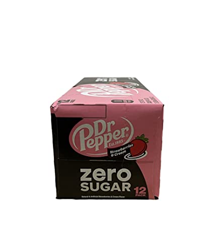 Dr Pepper Strawberry and Cream - Munchie Box Stash (Zero Sugar, Pack of ( 12 ) 12 Oz Cans)