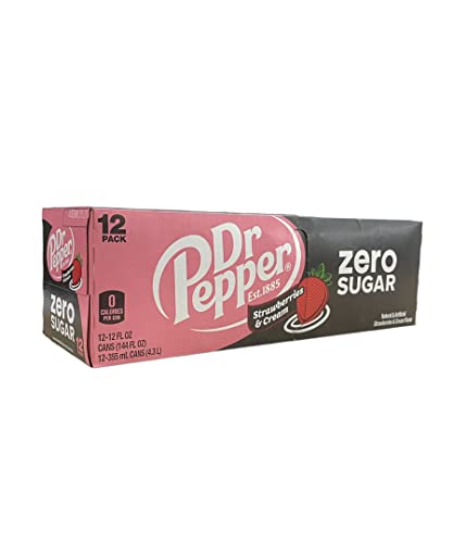 Dr Pepper Strawberry and Cream - Munchie Box Stash (Zero Sugar, Pack of ( 12 ) 12 Oz Cans)