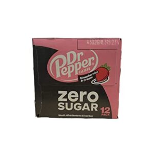 Dr Pepper Strawberry and Cream - Munchie Box Stash (Zero Sugar, Pack of ( 12 ) 12 Oz Cans)