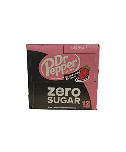 Dr Pepper Strawberry and Cream - Munchie Box Stash (Zero Sugar, Pack of ( 12 ) 12 Oz Cans)