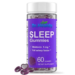 dr. healdy melatonin gummies 5mg, sleep gummies for occasional sleep support, melatonin 5mg per serving, natural raspberry flavor, non-gluten, 60 count-best gifts for women and men