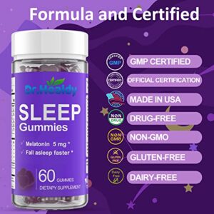 Dr. Healdy Melatonin Gummies 5mg, Sleep Gummies for Occasional Sleep Support, Melatonin 5mg Per Serving, Natural Raspberry Flavor, Non-Gluten, 60 Count-Best Gifts for Women and Men