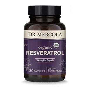 dr. mercola organic resveratrol dietary supplement, 100mg per capsule, 30 servings (30 capsules), non gmo, gluten free, soy free, usda organic