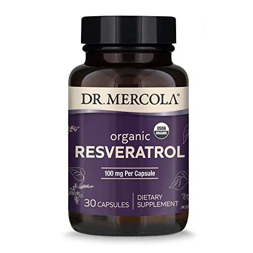 Dr. Mercola Organic Resveratrol Dietary Supplement, 100mg per Capsule, 30 Servings (30 Capsules), Non GMO, Gluten Free, Soy Free, USDA Organic