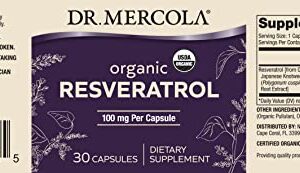 Dr. Mercola Organic Resveratrol Dietary Supplement, 100mg per Capsule, 30 Servings (30 Capsules), Non GMO, Gluten Free, Soy Free, USDA Organic