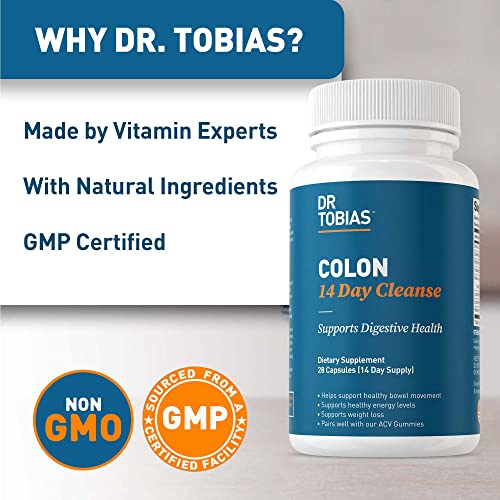 Dr. Tobias Colon 14 Day Cleanse, Supports Healthy Bowel Movements, Colon Cleanse Detox, Advanced Cleansing Formula with Fiber, Herbs & Probiotics, Non-GMO, 3 Bottles of 28 Capsules Each (1-2 Daily)