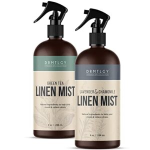 drmtlgy natural linen and room spray set – pillow spray, linen mist, & fabric spray 2 pack – lavender chamomile & green tea