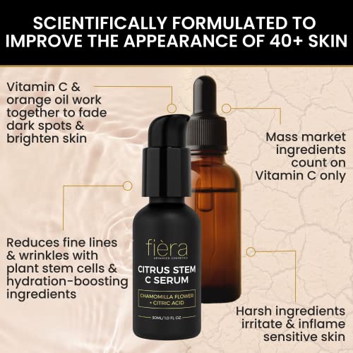 Fièra Vitamin C Serum, Hyaluronic Acid and Citrus Stem Cells - Anti Aging Serum for Brightening, Firming, and Hydrating Face & Eye Area - 30 ML / 1 FL. OZ.