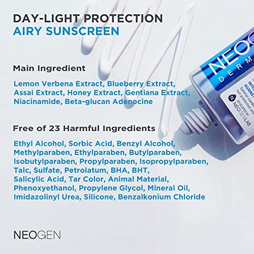 DERMALOGY by NEOGENLAB UVA/UVB SPF50 Day-Light Protection Airy Sunscreen - Essence-type Moisturizing Weightless Sunscreen with No White Cast - 1.69 oz / 50 ml