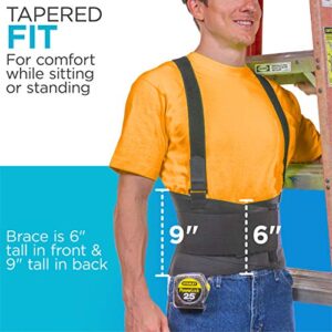 BraceAbility Industrial Work Back Brace | Removable Suspender Straps for Heavy Lifting Safety - Lower Back Pain Protection Belt for Men & Women in Construction, Moving and Warehouse Jobs (Large)