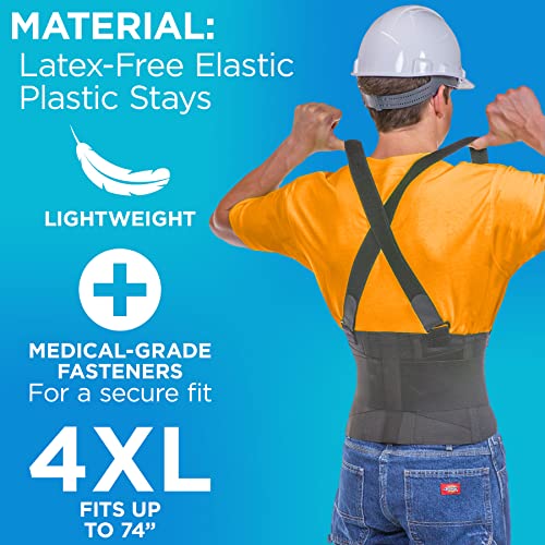 BraceAbility Industrial Work Back Brace | Removable Suspender Straps for Heavy Lifting Safety - Lower Back Pain Protection Belt for Men & Women in Construction, Moving and Warehouse Jobs (Large)