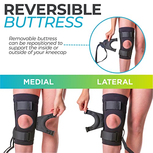 BraceAbility J Patella Knee Brace - Lateral Patellar Stabilizer with Medial and J-Lat Support Straps for Dislocation, Subluxation, Patellofemoral Pain, Left or Right Kneecap Tracking (Large)