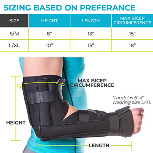 BraceAbility Elbow Immobilizer Brace | Removable Long Arm Cast and Soft Forearm Orthosis Splint for Broken Supracondylar, Distal Humerus, Proximal Ulna Fracture or Olecranon Bursitis (S/M)