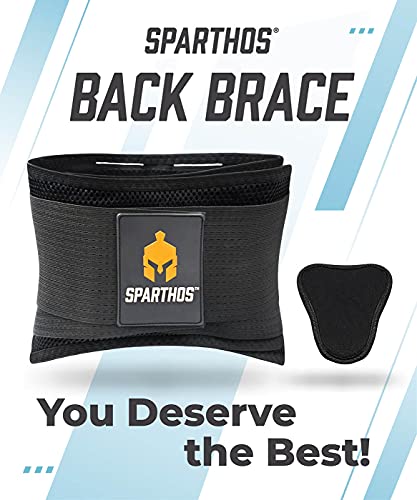 Sparthos Back Brace Immediate Relief from Back Pain, Herniated Disc, Sciatica, Scoliosis and more! - Breathable Mesh Design with Lumbar Pad- Adjustable Support Straps- Lower Back Belt- Size Large