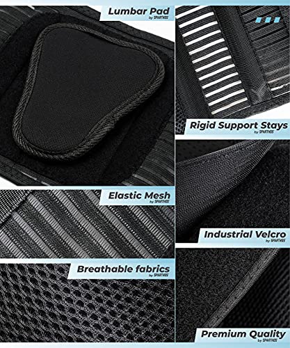 Sparthos Back Brace Immediate Relief from Back Pain, Herniated Disc, Sciatica, Scoliosis and more! - Breathable Mesh Design with Lumbar Pad- Adjustable Support Straps- Lower Back Belt- Size Large