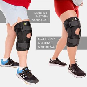 BraceAbility Hinged Obesity Knee Brace - Plus Size to Overweight Wraparound Support for Womens and Mens Arthritis Treatment, Bariatric Joint Pain Relief, Kneecap Instability, Ligament Weakness (6XL)