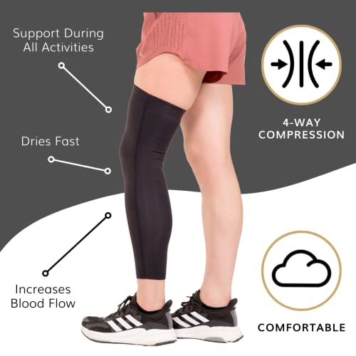 BraceAbility Compression Full Leg Sleeve - Thigh to Calf Copper-Infused Recovery Wrap for Shin Splints, Muscle Spasms, Tendonitis, Arthritis, Restless Leg Syndrome, Joint Pain for Men and Women (2XL)