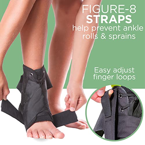 BraceAbility Lace Up Kids Ankle Brace - Pediatric Figure 8 Sprained Foot Support Wrap for Active Youth, Children in Sports, Basketball Protection, Gymnastics, Soccer, and Volleyball (One Size)