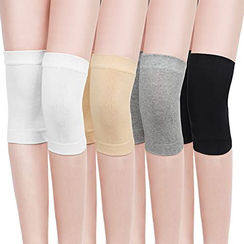 Geyoga 4 Pairs Knee Warmers for Women Men Knee Braces Liner Sleeve Supports Knee Compression Sleeve Winter Cycling Ski Running (White, Black, Nude Color, Gray, Medium)