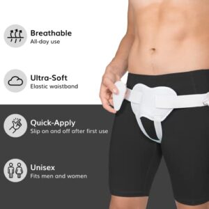 BraceAbility Inguinal Hernia Truss - Scrotal and Femoral Groin Male or Female Compression Support Belt for Testicular, Genital, Bilateral, Direct or Indirect Hernia Pain Relief Treatment Brace (M)