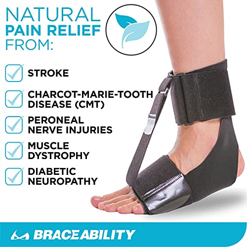 BraceAbility Sleeping Foot Drop Brace - Dorsiflexion AFO Ankle Orthosis Sock for Charcot Marie Tooth Home Treatment, Peroneal Nerve Injury, Stroke Patients, Muscle Dystrophy Pain Support in Bed (S/M)