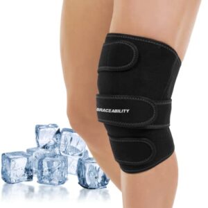 braceability ice pack for knee – cold and hot therapy compression gel wrap brace for men and women’s post-surgery support, kneecap swelling, torn meniscus, tendonitis, oa pain relief (one size)