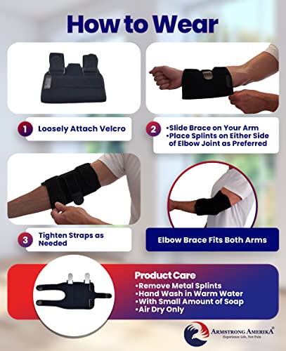 Elbow Splint Tendonitis Elbow Brace – Cubital Tunnel Brace for Sleeping - Tennis Elbow Support with Arm Compression Sleeve Elbow Immobilizer for Ulnar Nerve Brace Elbow Pain Men Women - Fits Most