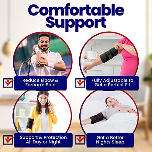 Elbow Splint Tendonitis Elbow Brace – Cubital Tunnel Brace for Sleeping - Tennis Elbow Support with Arm Compression Sleeve Elbow Immobilizer for Ulnar Nerve Brace Elbow Pain Men Women - Fits Most